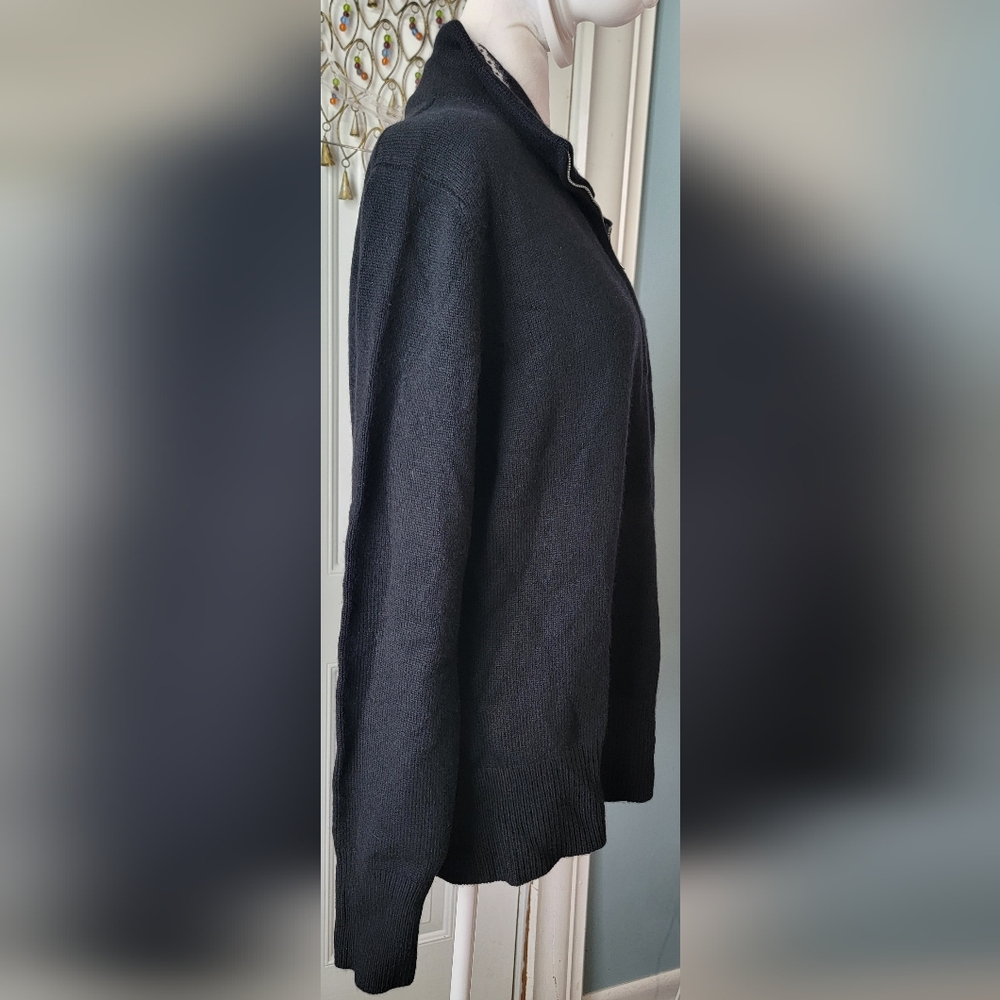 Lands' End 100% Cashmere 1/4 Zip Sweater Womens 18-20 Black /White Moc Neck NWOT - Picture 4 of 11